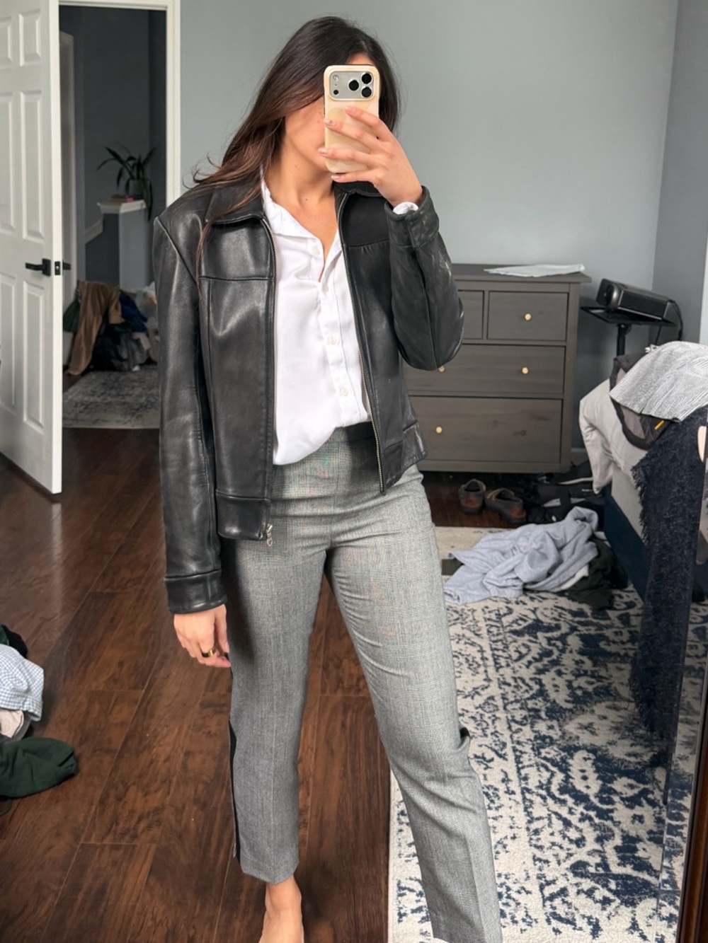Vintage Black Leather Zip-Front Jacket